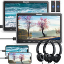 10.1" Dual Car DVD Players for Kids with HDMI Input 2 Headphones Mounting Bracket, Support Same/Different DVD Playing, Last Memory, Region Free, USB SD Card (2 Headrest DVD Players)