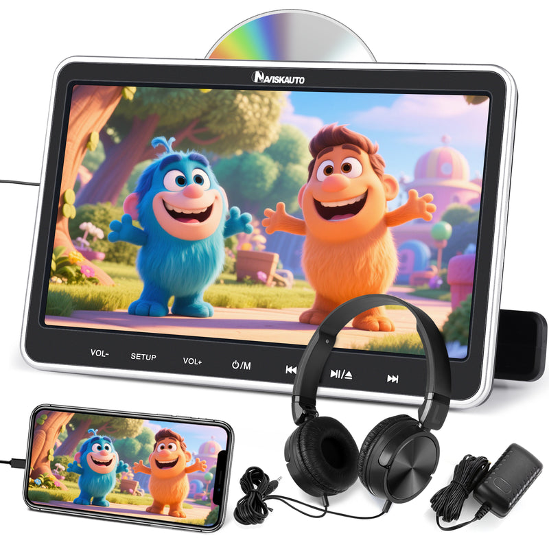 10.1 Inch Suction-Type Car Headrest DVD Player with Headphone and Wall Charger