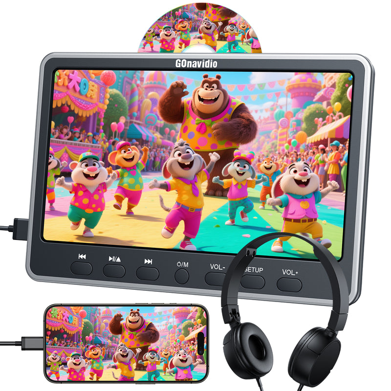 12" Car DVD Players with HDMI Input Headphone Mounting Bracket Dual Speaker, Car Headrest DVD Player Support Sync Screen, AV in & Out, Last Memory, Region Free