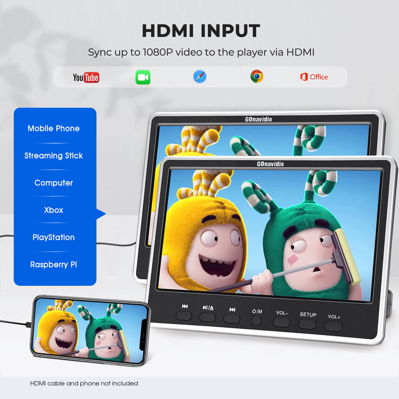 12" Dual IPS Screen Car Headrest Monitor DVD Player with Headphones, Headrest TV for Car with Remote Control