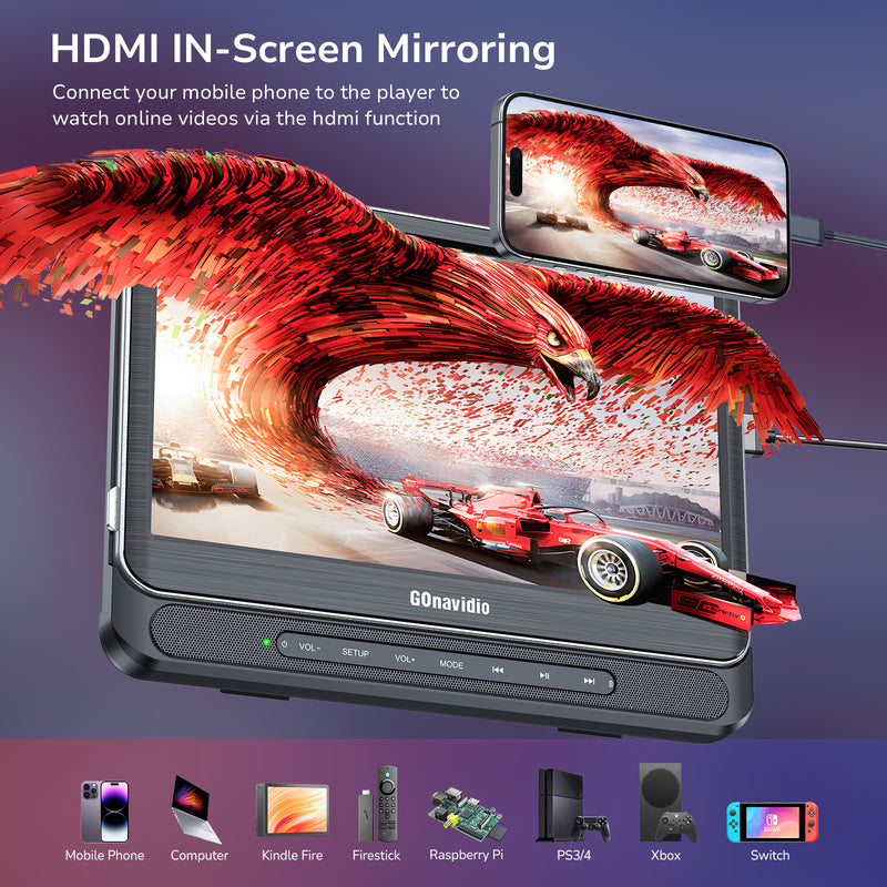 12" Full HD Screen Portable Car DVD Player Headrest Rechargeable Battery USB SD W/Headsets