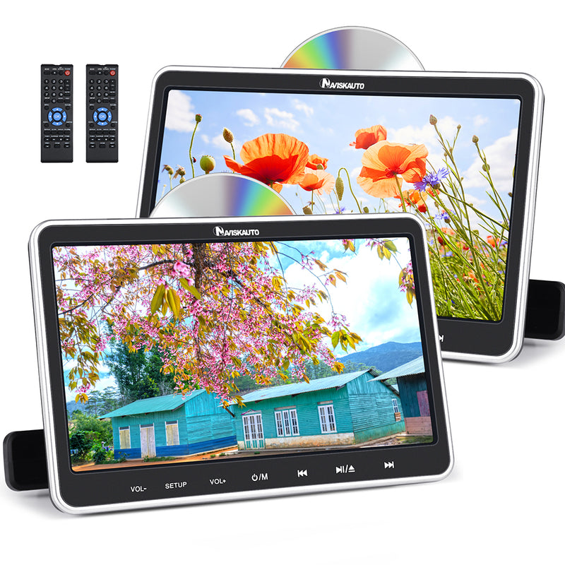 NAVISKAUTO 10.1" Dual Screen Suction Type Headrest DVD Player with HDMI Input