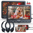 GOnavidio 10.5" Dual Screen Portable DVD Player for Car with Built-in Rechargeable Battery