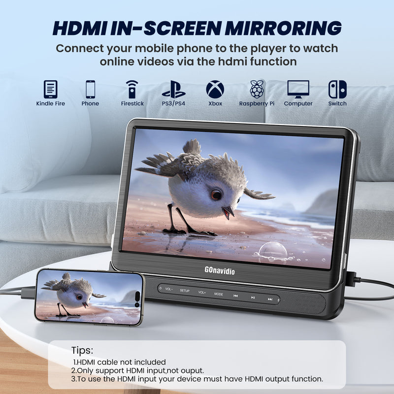 12" Portable Car DVD Player with Headrest Mount, Built-in Rechargeable Battery, USB/SD, Includes Headphones