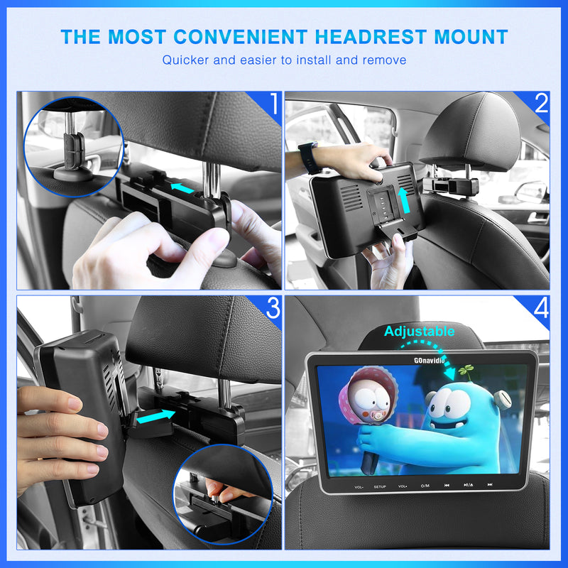 10.1'' Car Seat Headrest DVD Player Inhalation Headrest TV with HDMI Input and Mounting Bracket Support USB/SD Region Free Last Momory