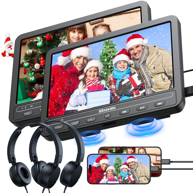 GOnavidio 10.5" Dual Screen Portable DVD Player for Car with Built-in Rechargeable Battery