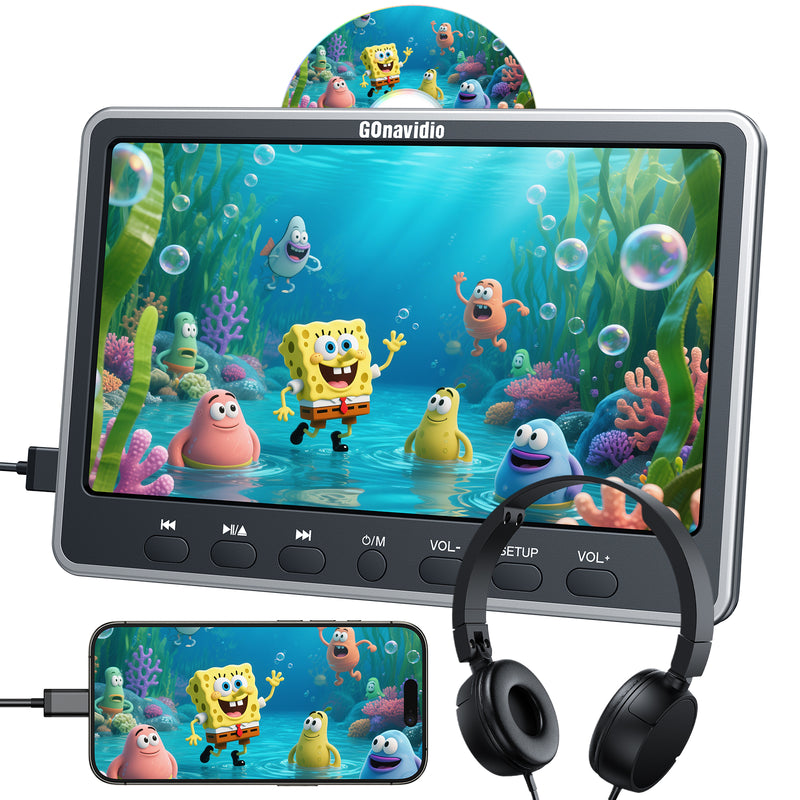 12" Car DVD Players with HDMI Input Headphone Mounting Bracket Dual Speaker, Car Headrest DVD Player Support Sync Screen, AV in & Out, Last Memory, Region Free
