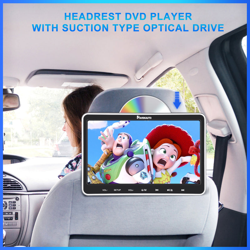 NAVISKAUTO 10.1 Inch Suction-Type Car Headrest DVD Player with Headphone and Wall Charger