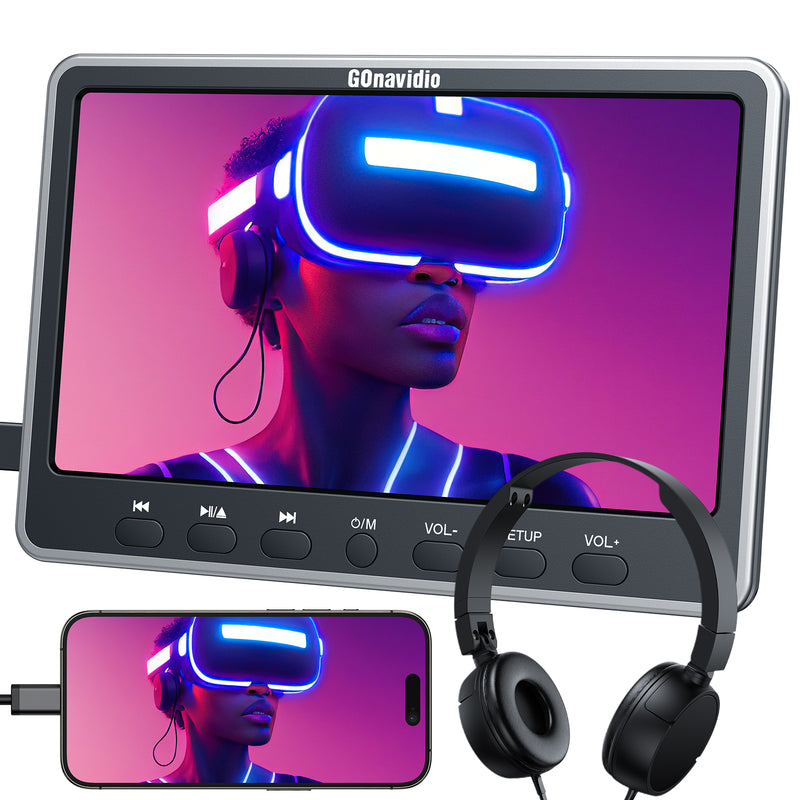 12" Suction Drive IPS Screen Car Headrest DVD Player with HDMI Input and Headphone