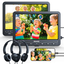 GOnavidio 10.1" Dual Portable DVD Players for Car with HDMI Input, 5 Hours Battery, Car DVD Player Support USB/SD Card, Play Same/Different Movies (2 x DVD Player)
