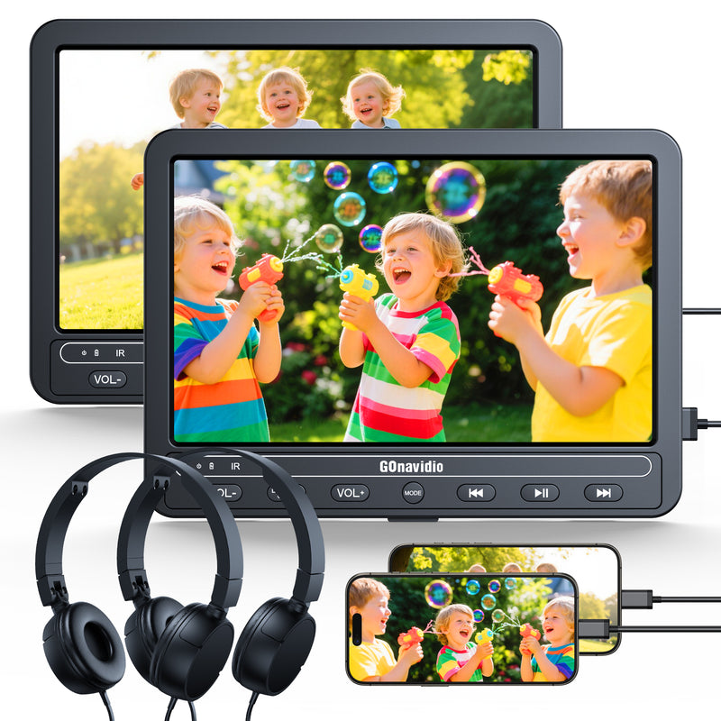 GOnavidio 10.1" Dual Portable DVD Players for Car with HDMI Input, 5 Hours Battery, Car DVD Player Support USB/SD Card, Play Same/Different Movies (2 x DVD Player)