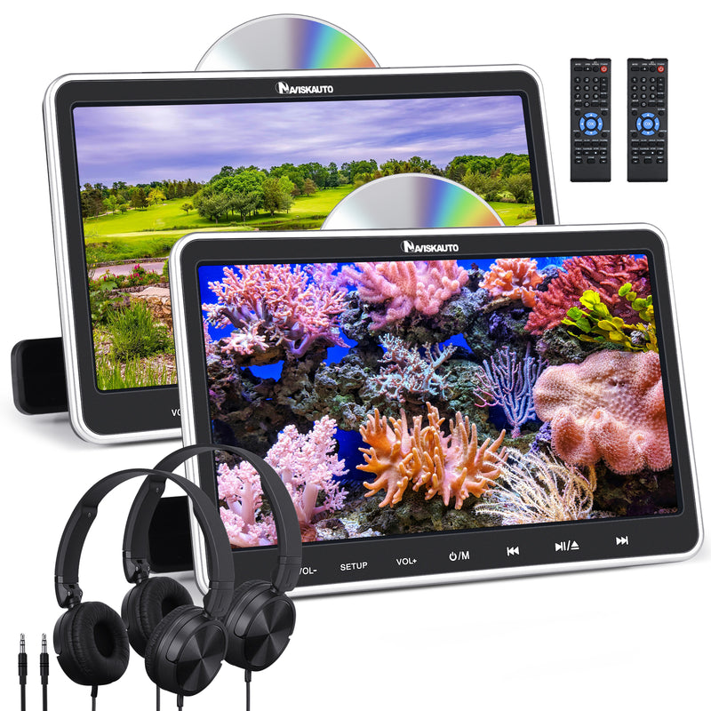 【Extra 10% OFF】NAVISKAUTO 10.1 Inch Dual Car DVD Player Headrest Monitors with 2 Headphones and 2 Mounting Bracket