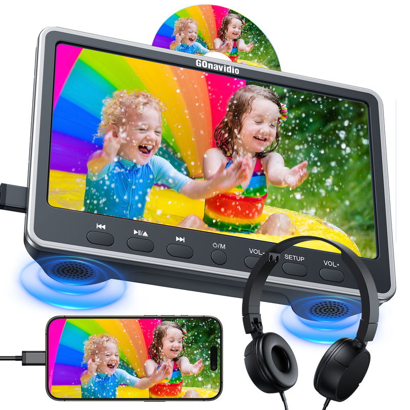 12" Car DVD Players with HDMI Input Headphone Mounting Bracket Dual Speaker, Car Headrest DVD Player Support Sync Screen, AV in & Out, Last Memory, Region Free