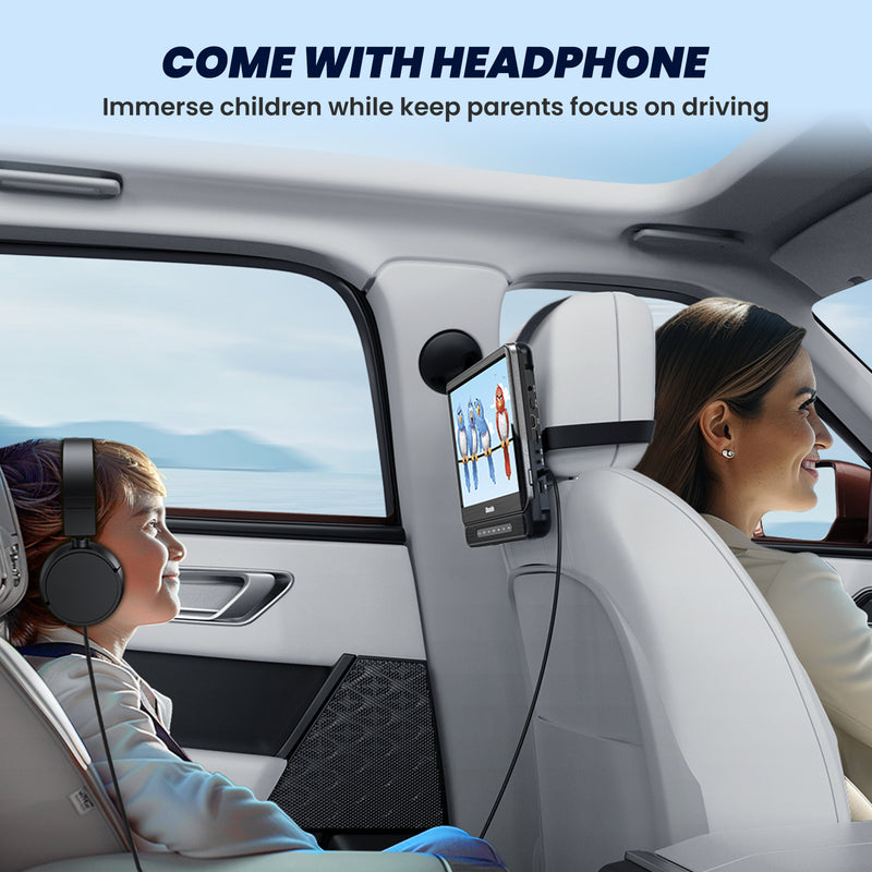 12" Portable Car DVD Player with Headrest Mount, Built-in Rechargeable Battery, USB/SD, Includes Headphones