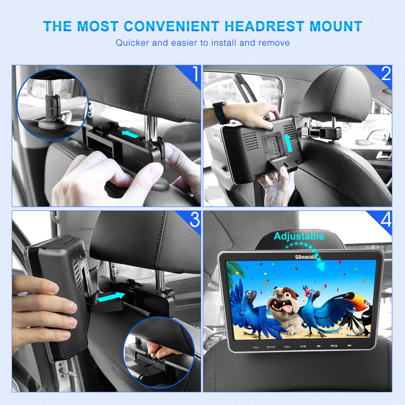 10.1 Inch Dual Car DVD Player Headrest Monitors with 2 Headphones and 2 Mounting Bracket
