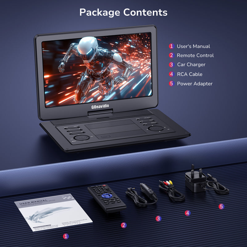 【Best Christmas Gift】GOnavidio 18" Portable DVD Player with 16" Swivel Screen with 5000 mAh Battery and HDMI Input