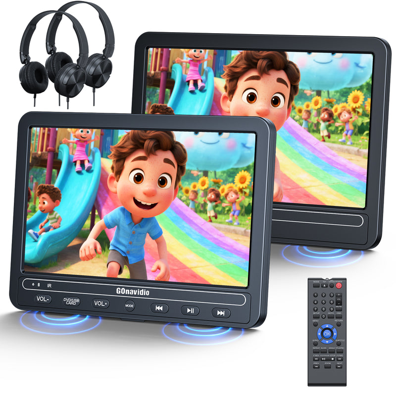 GOnavidio 2×10.5" Portable DVD Player for Car with 5-Hour Rechargeable Battery (1 Player + 1 Monitor)