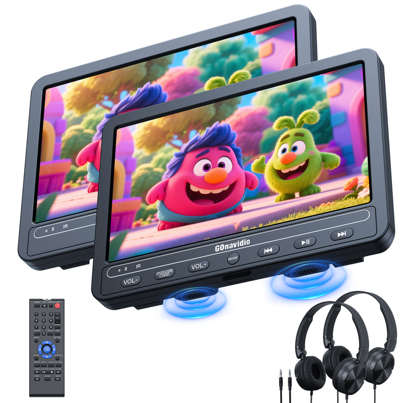 GOnavidio 2×10.5" Portable DVD Player for Car with 5-Hour Rechargeable Battery (1 Player + 1 Monitor)