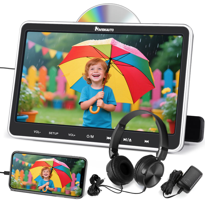 10.1 Inch Suction-Type Car Headrest DVD Player with Headphone and Wall Charger