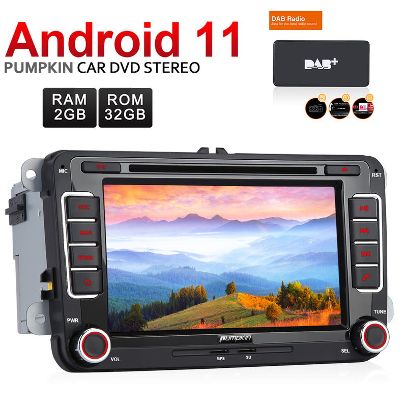 Pumpkin HD 7-inch 2 DIN Android 11 Car Stereo for VW, Seat, Skoda with DAB+
