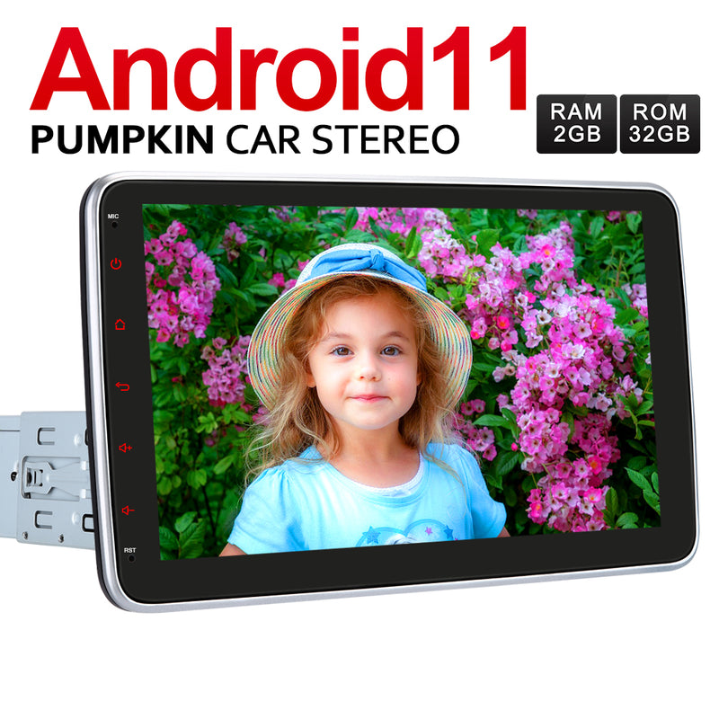【Clearance】Pumpkin Single Din Android 11 Head Unit Bluetooth Car Stereo with 10.1 Inches Rotatable Screen