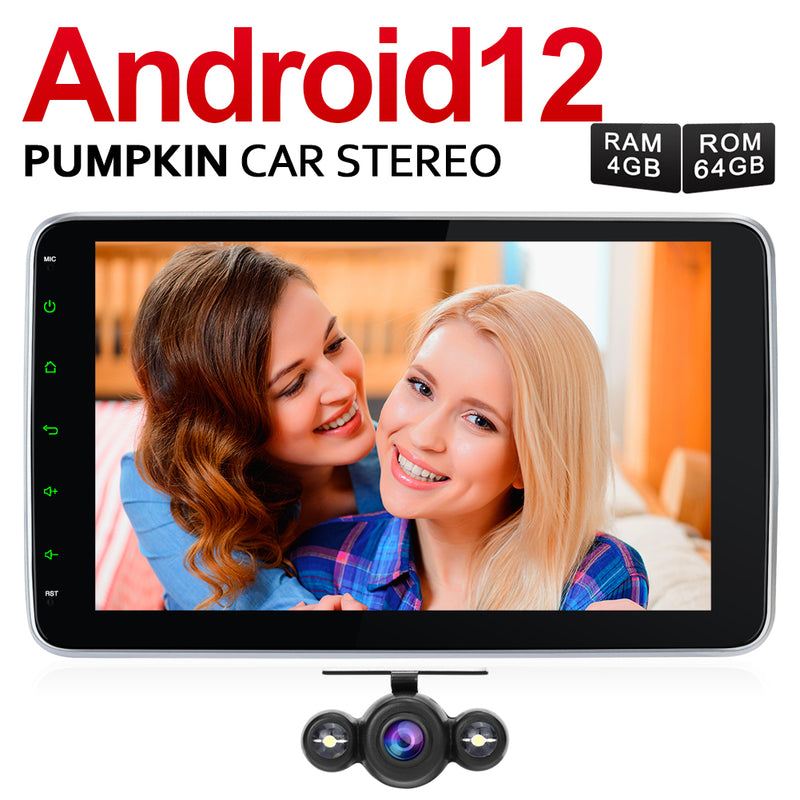 Pumpkin 10.1 inch Android 12 Double Din Car Stereo with Rotating Screen GPS Navigation Radio Bluetooth, Support Android Auto CarPlay DAB+ (4+64GB)