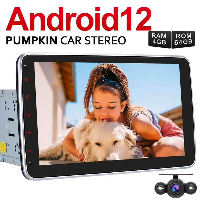 Pumpkin 10.1 inch Qualcomm QCM6125 Android 12 Double Din Car Stereo with GPS Navigation Radio Bluetooth Android Auto CarPlay (Universal type)