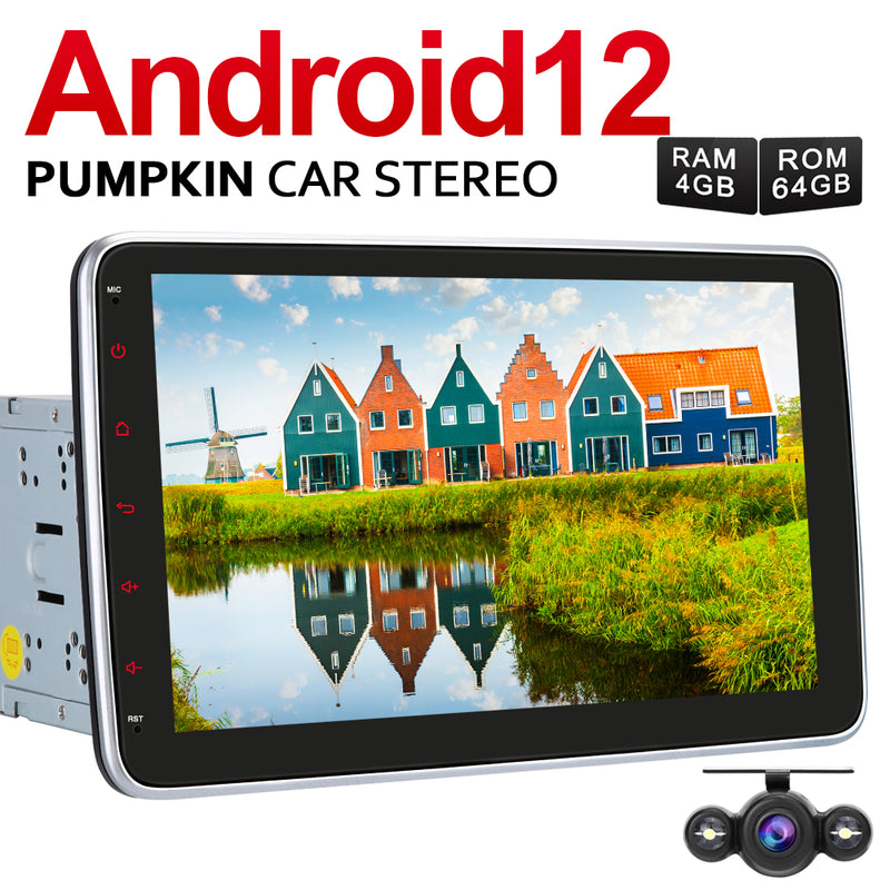 Pumpkin 10.1 inch Android 12 Double Din Car Stereo with Rotating Screen GPS Navigation Radio Bluetooth, Support Android Auto CarPlay DAB+ (4+64GB)