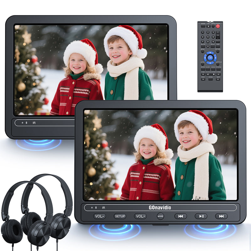 GOnavidio 2×10.5" Portable DVD Player for Car with 5-Hour Rechargeable Battery (1 Player + 1 Monitor)