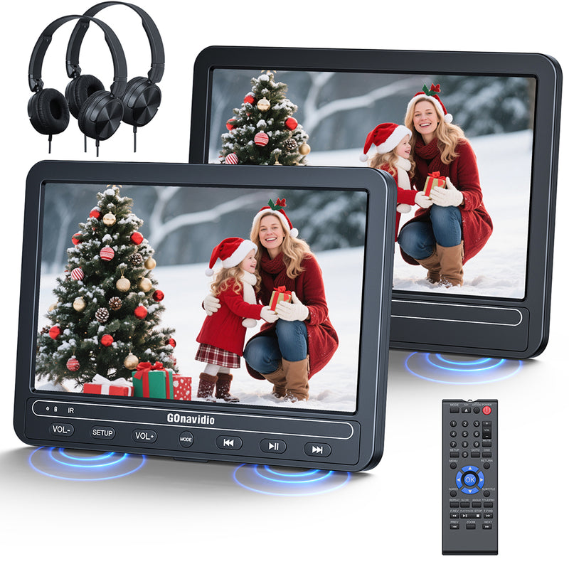 GOnavidio 2×10.5" Portable DVD Player for Car with 5-Hour Rechargeable Battery