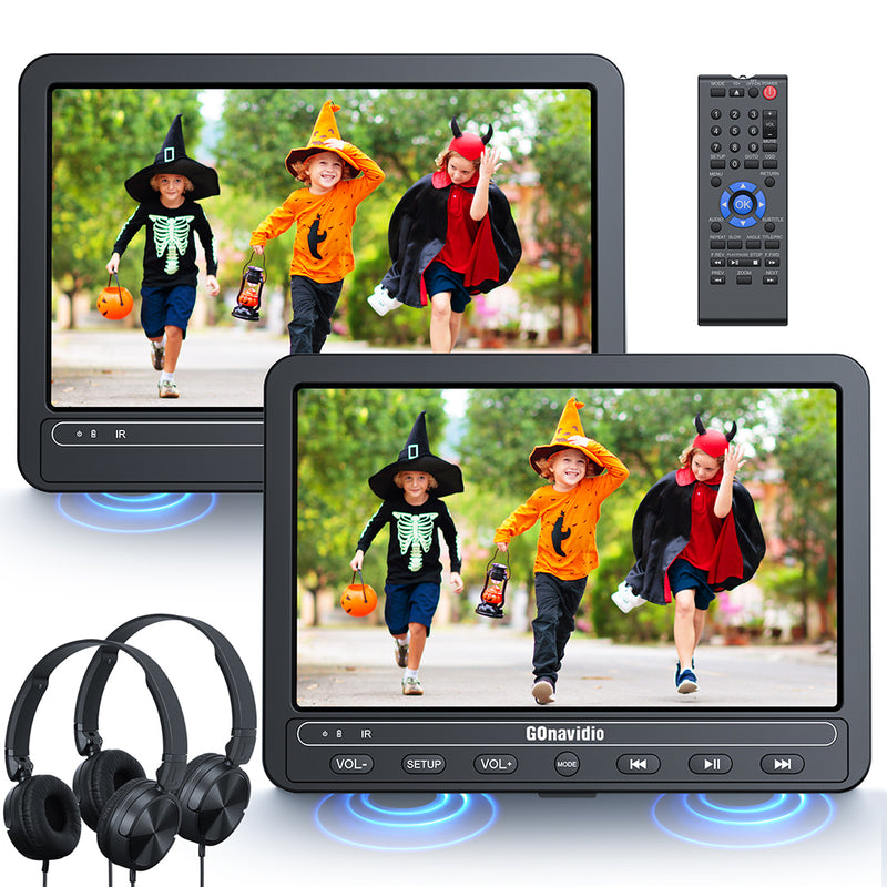 GOnavidio 2×10.5" Portable DVD Player for Car with 5-Hour Rechargeable Battery