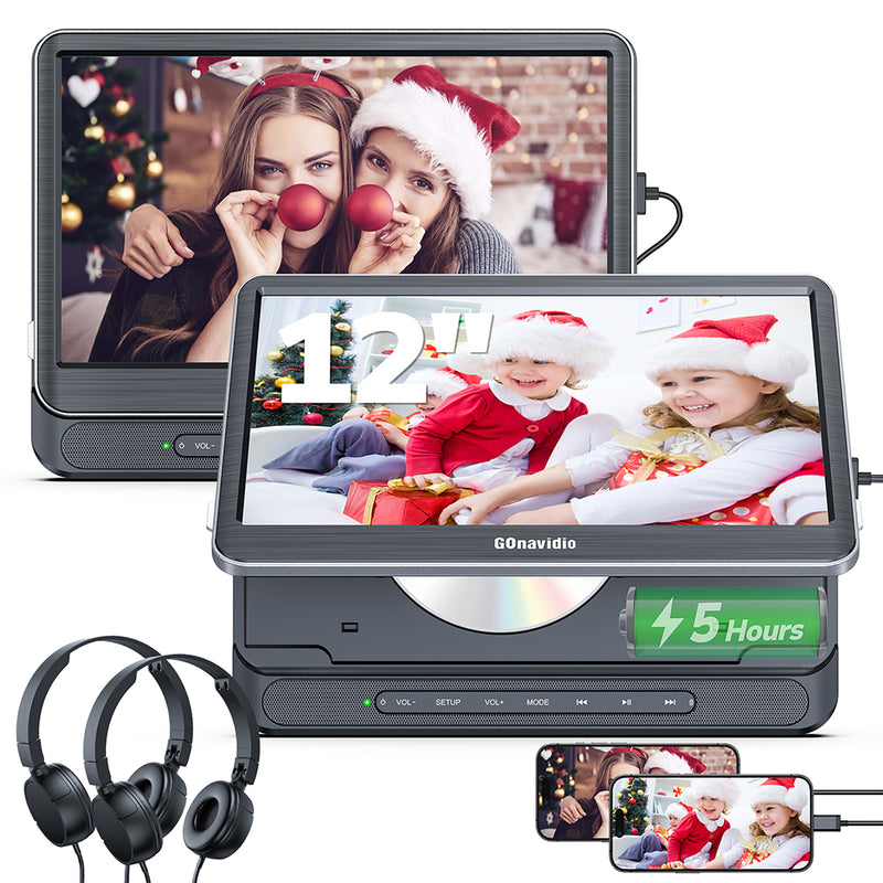 【Black Friday Deal】12" Dual Portable DVD Players for Car with HDMI Input, Car TV with Wall Charger and Headphones