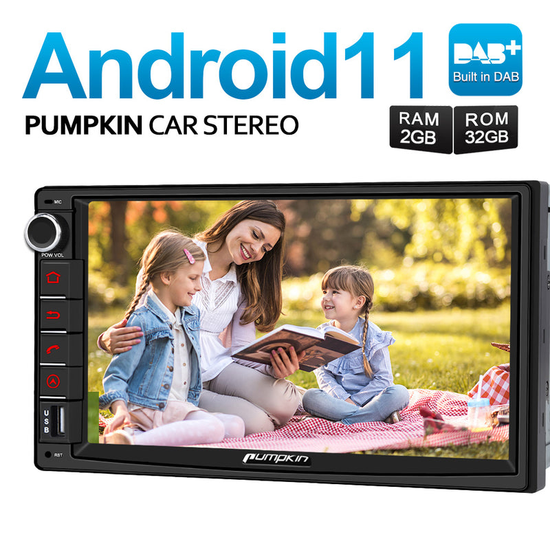 Pumpkin Android 11 Double Din 7 Inch Car Stereo Built-in DAB with Bluetooth and Satnav