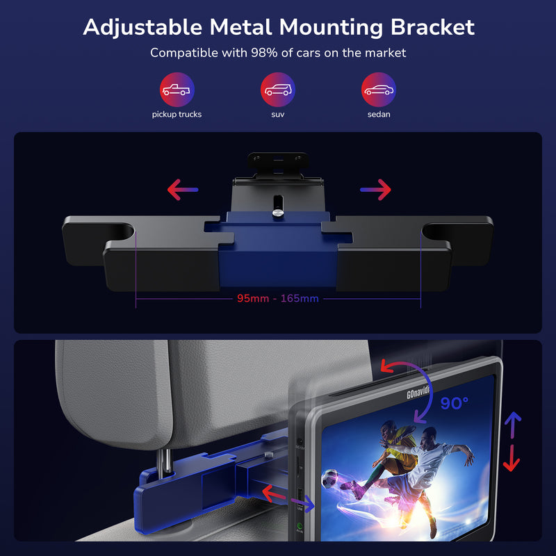 10.1” Dual Car DVD Player with HDMI Input, Car TV for Back Seat with Auto Suction-type Disc in, Play a Same or Two Different Movies, 2 Headphones Mounting Brackets, USB/TF Card, Last Memory