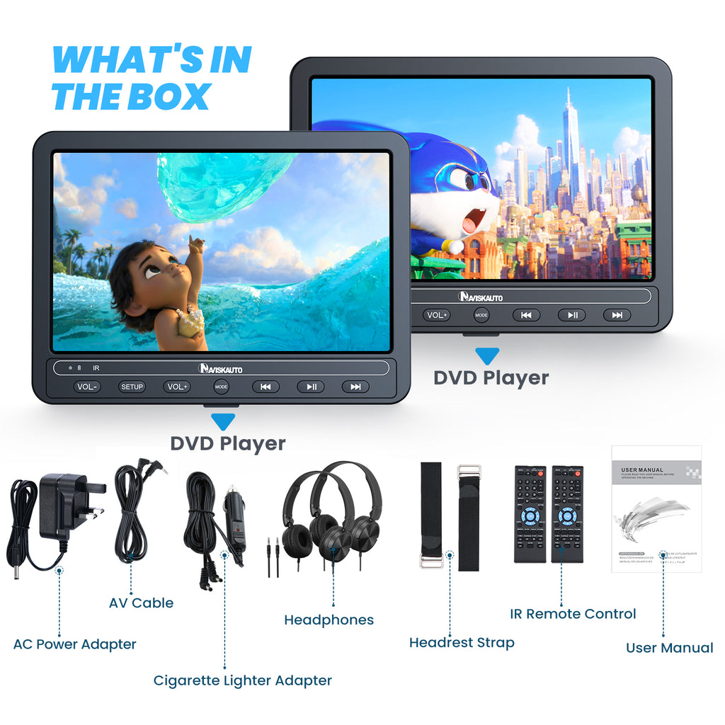 NAVISKAUTO 10.5" Dual Screen Portable DVD Player for Car with Battery ...