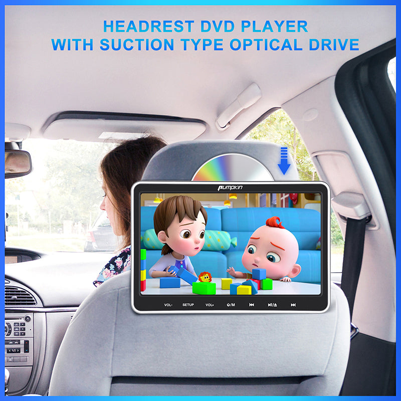 Pumpkin 10.1'' Headrest Monitor DVD Player with Headset Mounting Bracket Support HDMI Input AV in&Out Region Free Last Memory