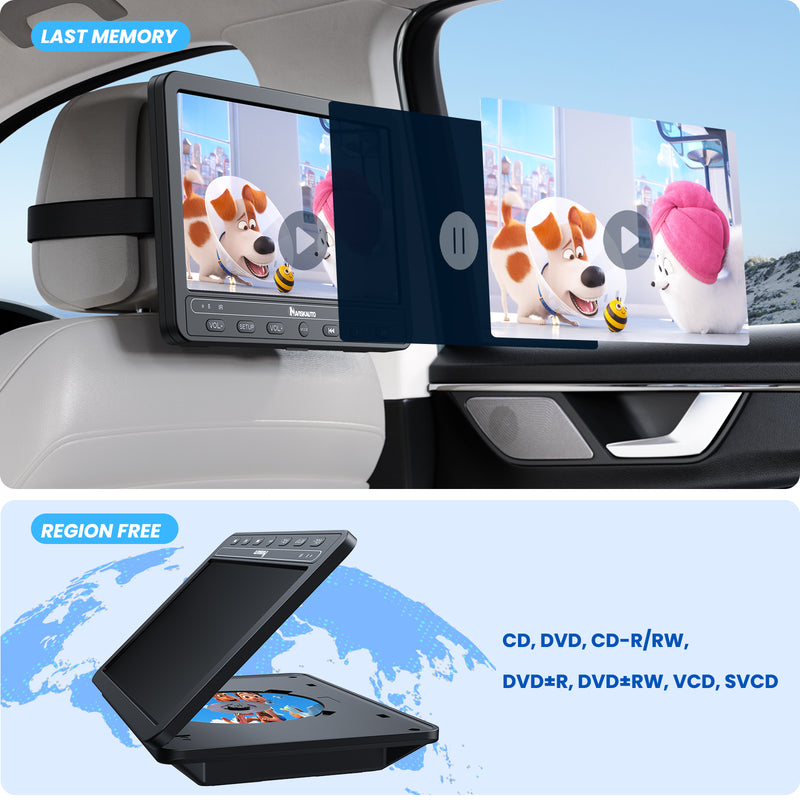 10.5" Dual Screen Portable DVD Player for Car with Built-in Rechargeable Battery, Car DVD Players Support USB/ SD Card, Last Memory, Play a Same or Two Different Movies (2 Host DVD Player)