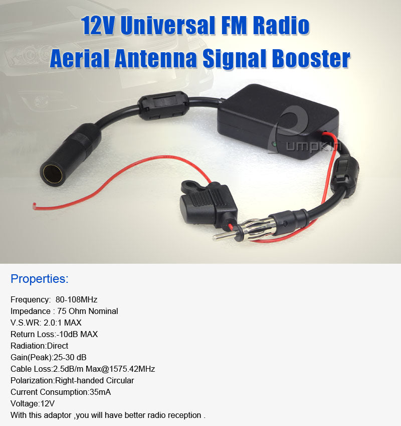 Universal 12V car radio antenna amplifier FM signal amplifier adapter