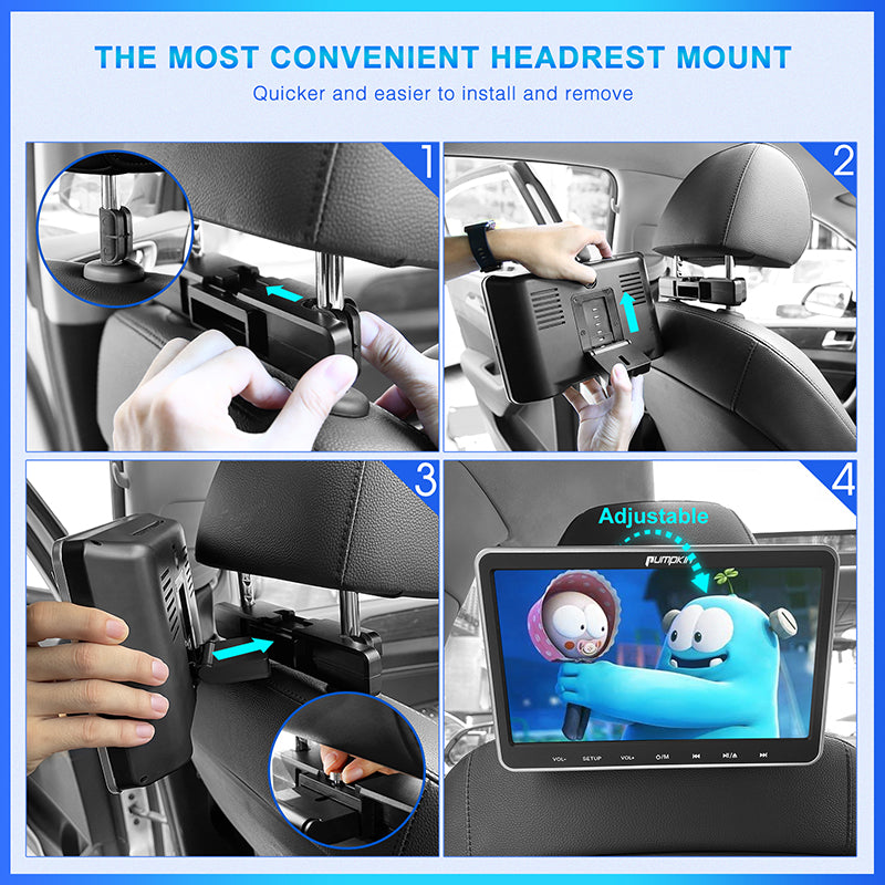 Pumpkin 10.1'' Headrest Monitor DVD Player with Headset Mounting Bracket Support HDMI Input AV in&Out Region Free Last Memory