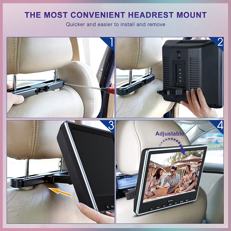 Pumpkin Suction Type Headrest DVD Player with 10.1 Inch HD Screen, Headrest TV for Car with HDMI Input Mounting Bracket and Remote Control