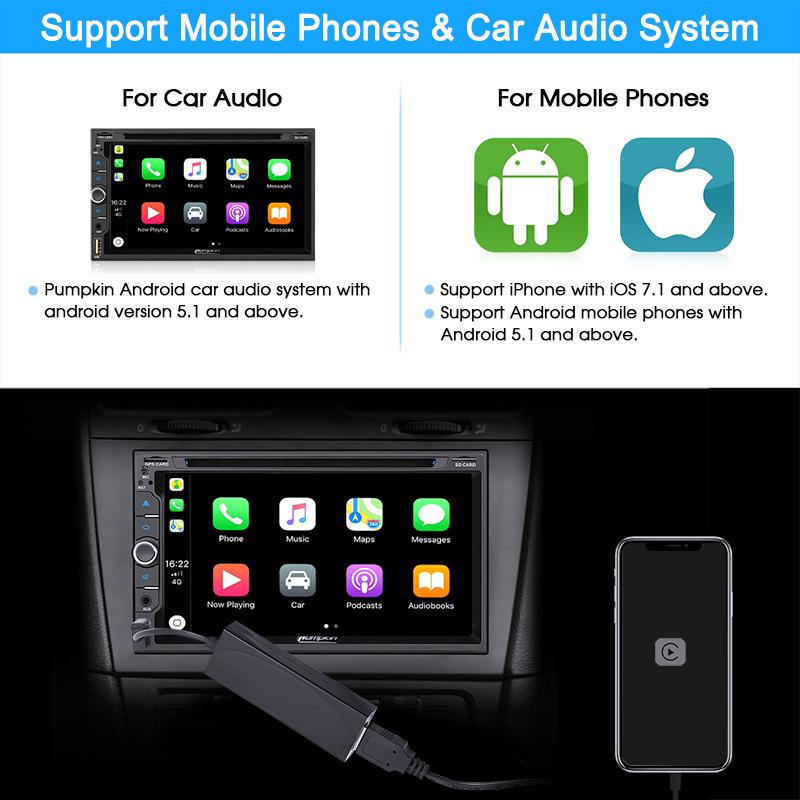 USB AutoPlay Dongle Connect Android Auto PUMPKIN Car Stereos, iPhone Android Phone, Free 8GB SD Card Included