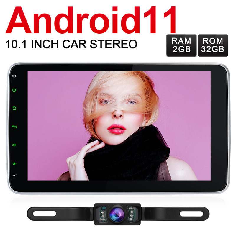 Pumpkin 10.1"Android 11 Double Din Touch Screen Car Stereo with Camera, Support Android Auto Carplay DAB