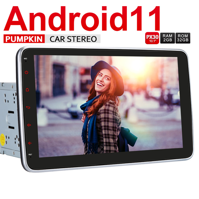 Pumpkin Double Din Android 11 Head Unit Bluetooth Car Radio with 10.1 Inches Rotatable IPS Screen(2GB+32GB)【Upgradeable to Android 13】